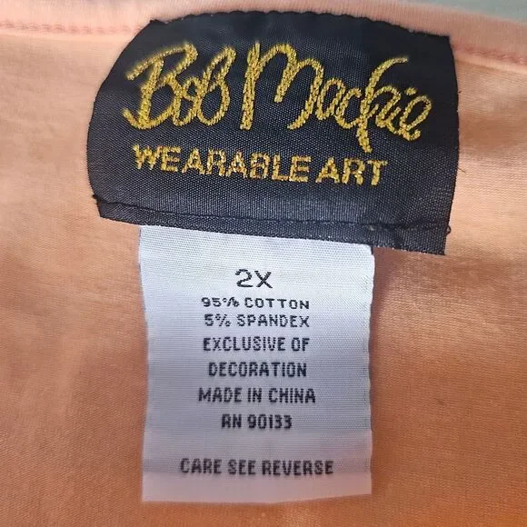 Bob Mackie Wearable Art Embroidered Cotton Stretch Top Women’s Plus 2X Peach - Picture 4 of 11